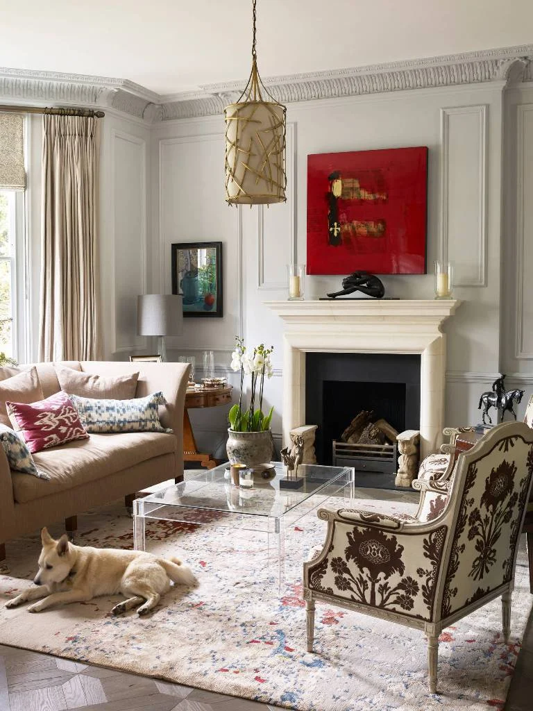 Small Transitional Brown Floor With Gray Walls Standard Fireplace