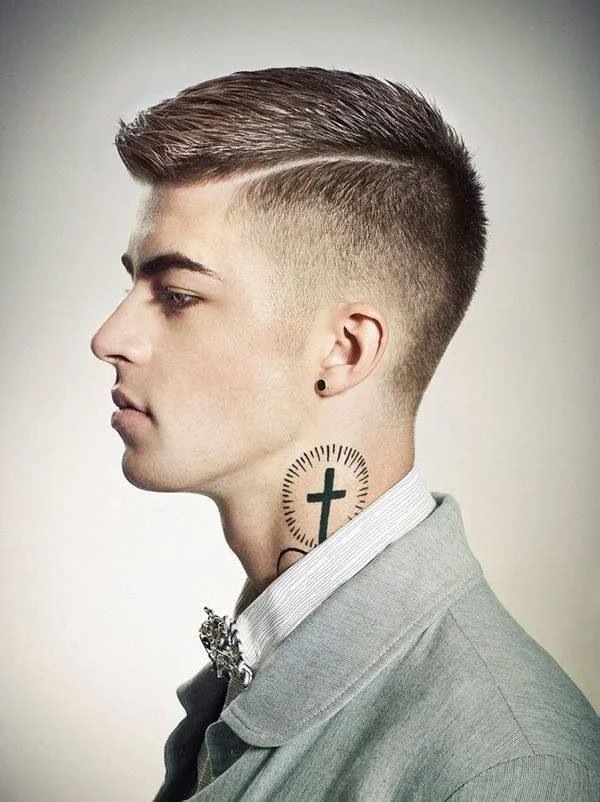 1970s Mens Haircuts With Cross Tattoos on Neck