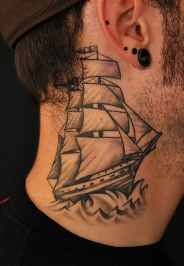 Ship healed Tattoo on neck