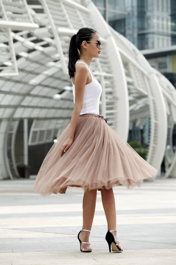Tea length Elastic Waist tulle tutu Princess Skirt