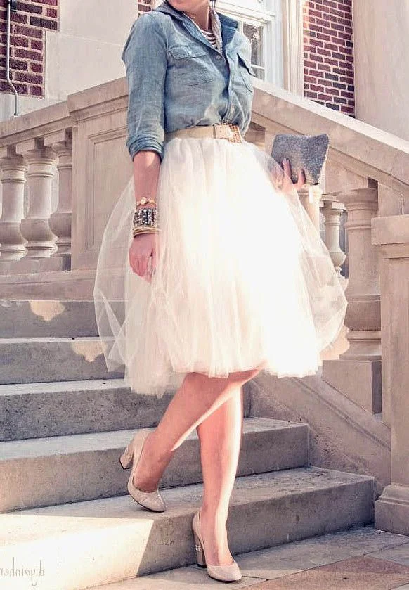 Womens Sheer Short Tulle Skirt Princess Fairy Style Fashion Sash Knee Length Tutu Skirt Casual Solid Saia Longa