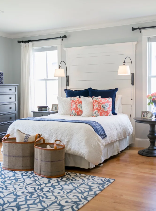 navy and cream bedroom