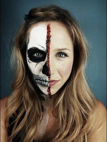 Half Skeleton Half Human Face Halloween Makeup Tutorial