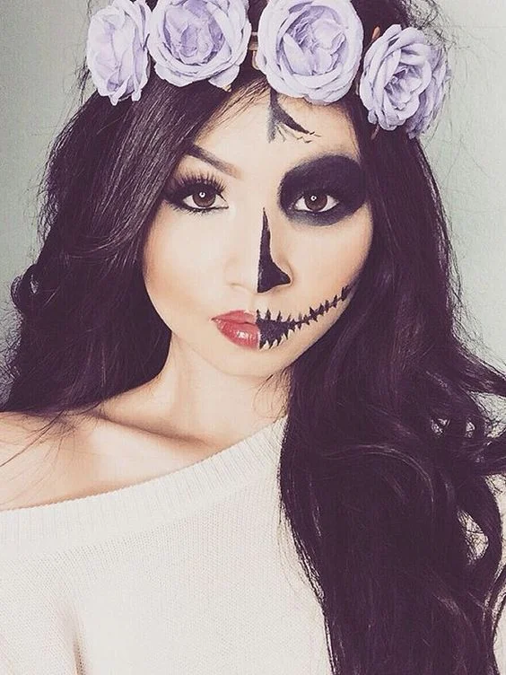 Pretty half sugar skull makeup