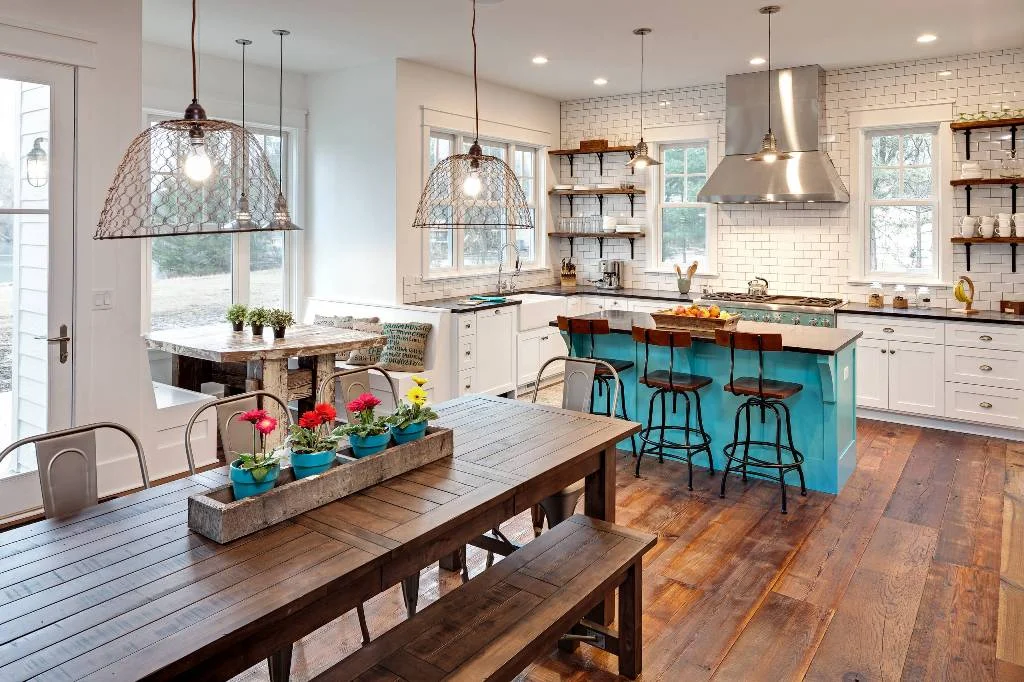 Eclectic Kitchen with White Backsplash Design