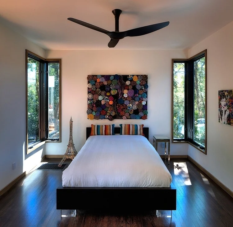 White bed green lantern house