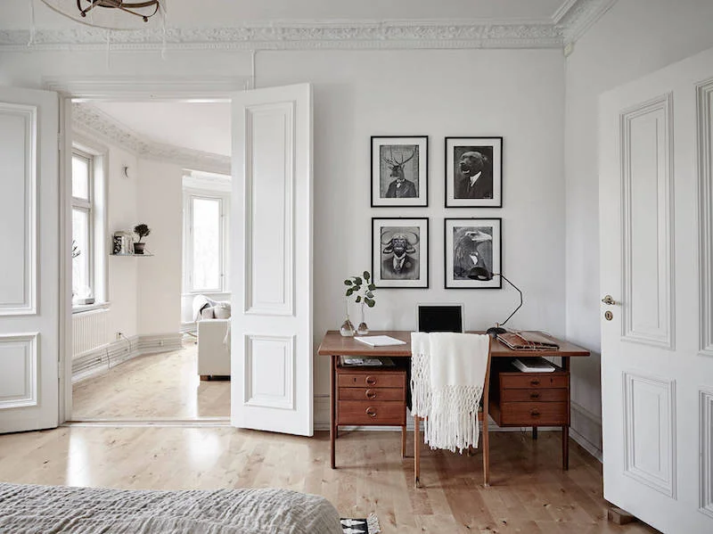 mid century modern interior small office in bedroom