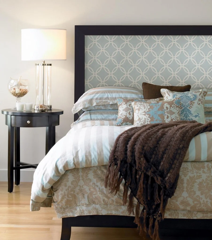 wallpapered headboard