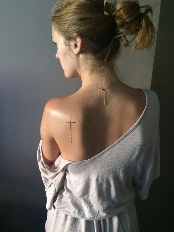 Back Side Simple Cross Tattoo