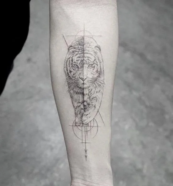 Black and Gray Tiger Tattoo
