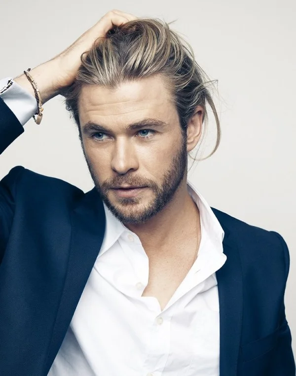 Chris Hemsworth Long Hair Short Ponytail