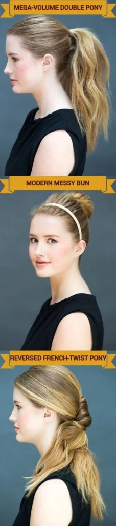 Double Pony, Messy Bun, Reversed French-Twist