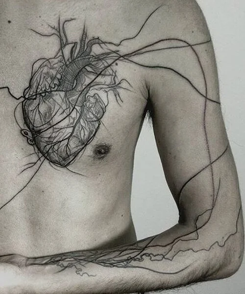 Heart and Veins Creative Tattoo Design for Men