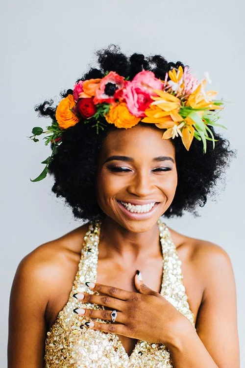 Natural Curls With Punchy Flower Crown