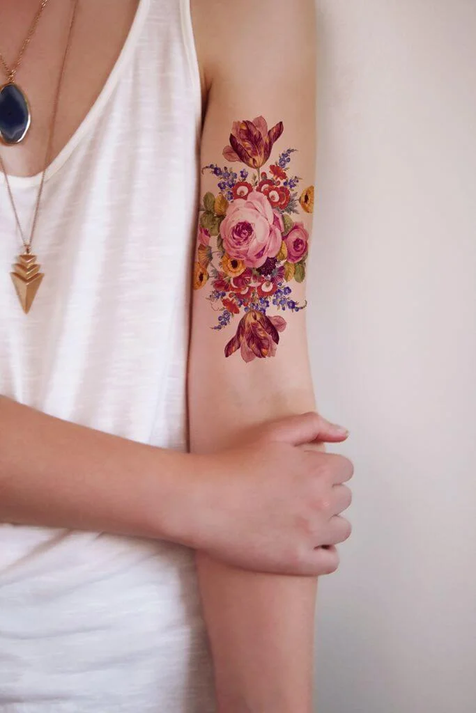 Vintage Inspired Pink Rose Tattoo