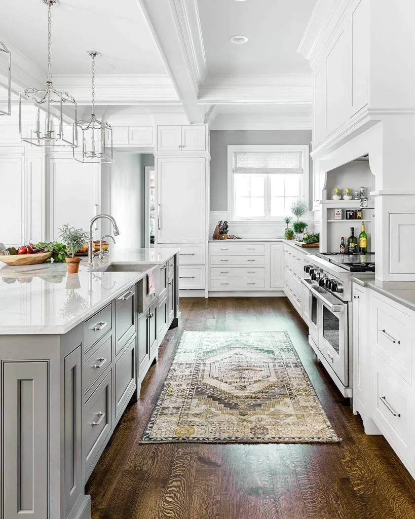 White Kitchen Decor With Wood Floor