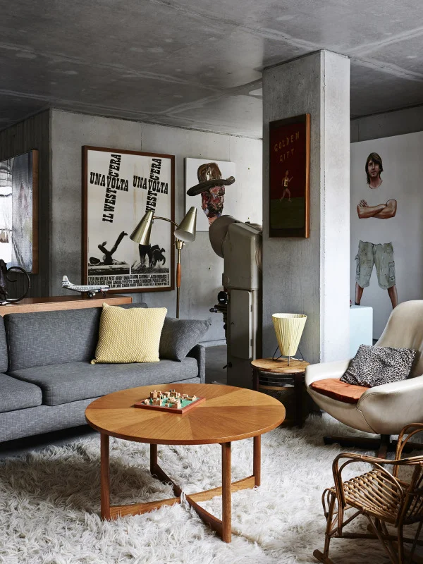 modern artistic living room concrete ceiling and wall