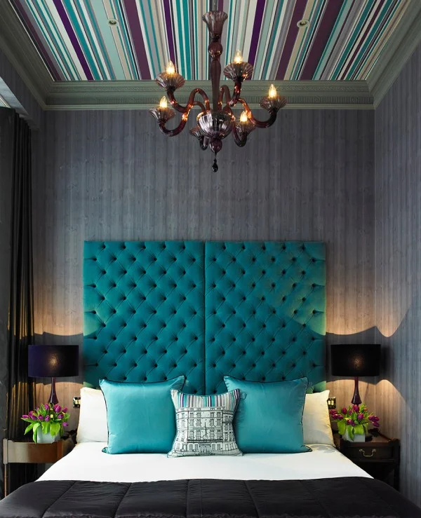 modern glamorous bedroom with ceiling design custom headboard