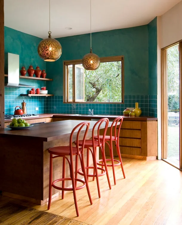 vintage color contemporary kitchen