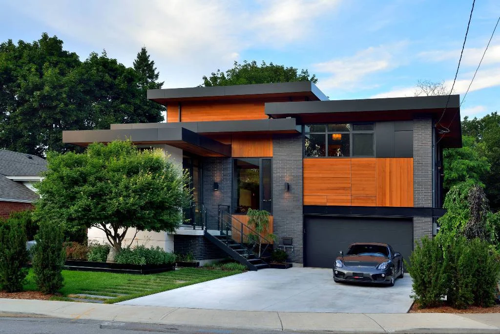 Brick Pillars Multi-Level Roof