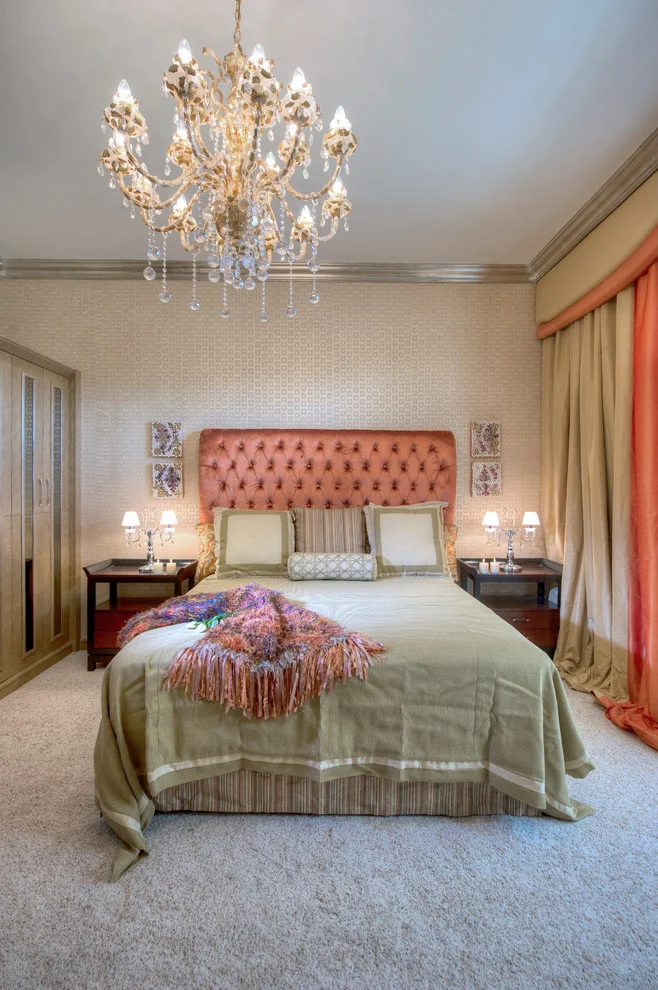 Custom Tufted Headboard and Chandelier