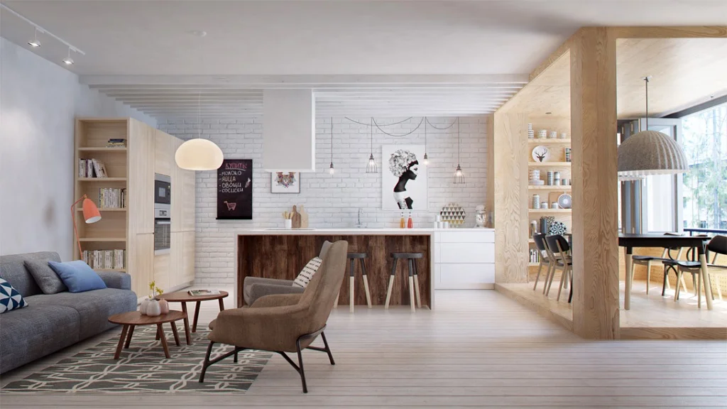 Open Space Living Room With Kitchen and Dining