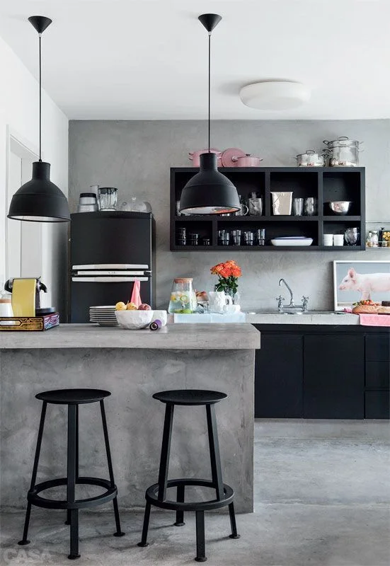 Black And Concrete Kitchen