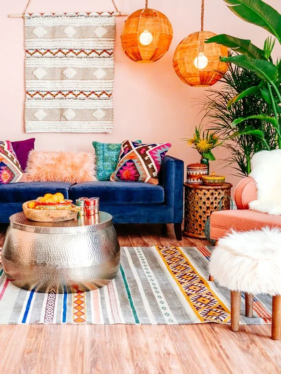 Bohemian Decoration With Blue Sofa
