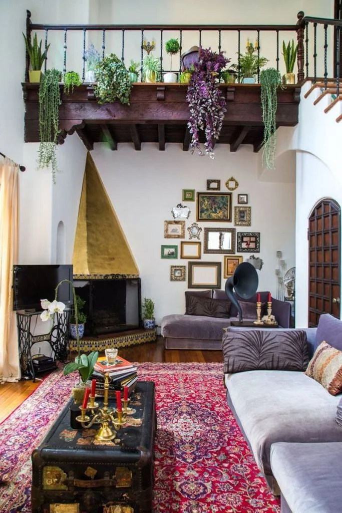 Bold Rich Textiles and Earthy Plants for Ambiance