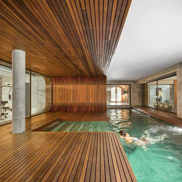 Contemporary Wooden Work Indoor Pool