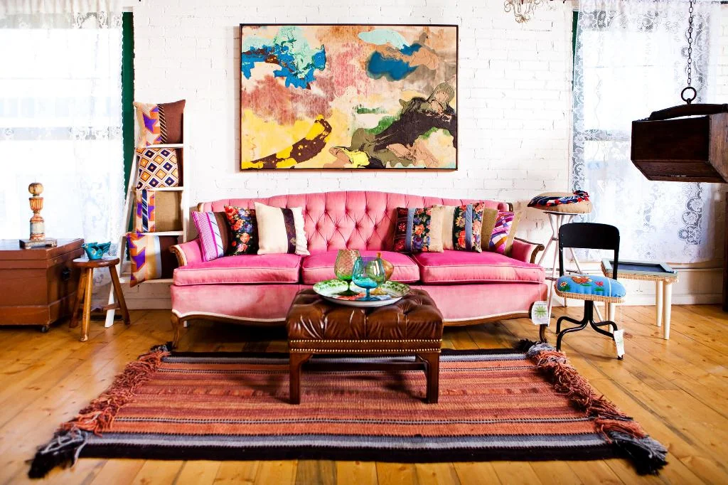 Shabby-Chic Style Wood Floor With Brick Wall