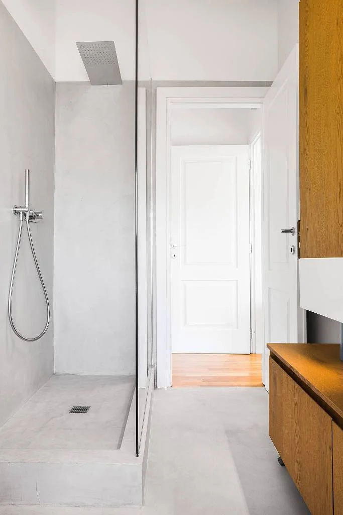 Shower with Glass Wooden Cabinet Bathroom