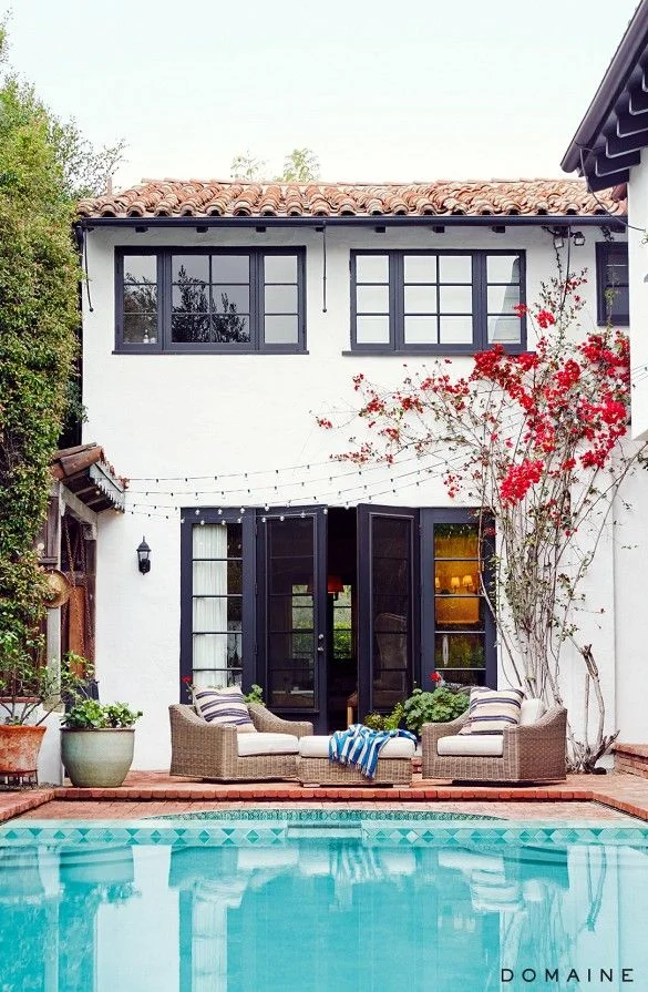 Spanish Style Black Door and Window Exterior