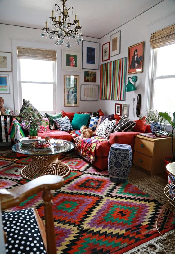 Tomato Orange Sofa & Turkish Rug