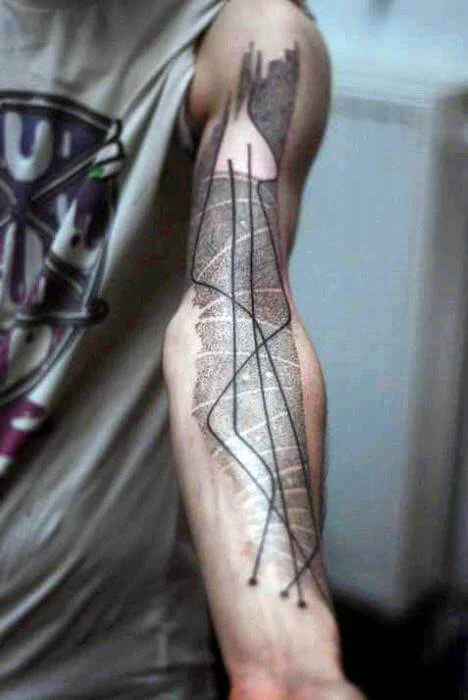 Arm Funny Black Line Guitar Shape Tattoo Pattern