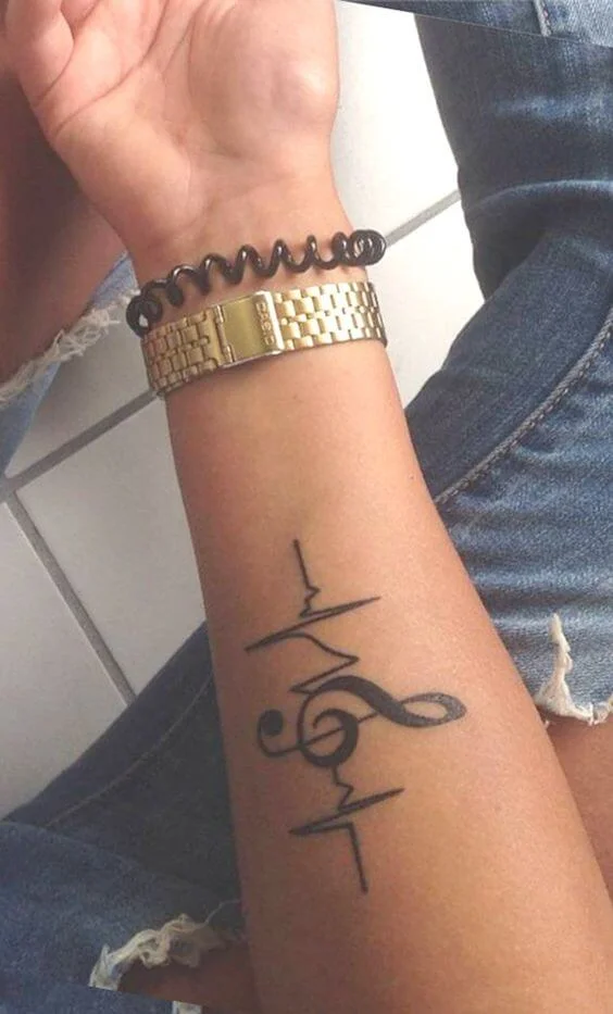 Black Music Note Forearm Tattoo Ideas for Women