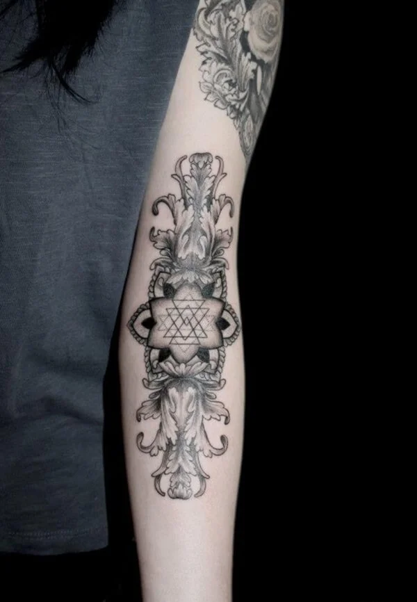 Floral Elements Tattoo on Arm For Female