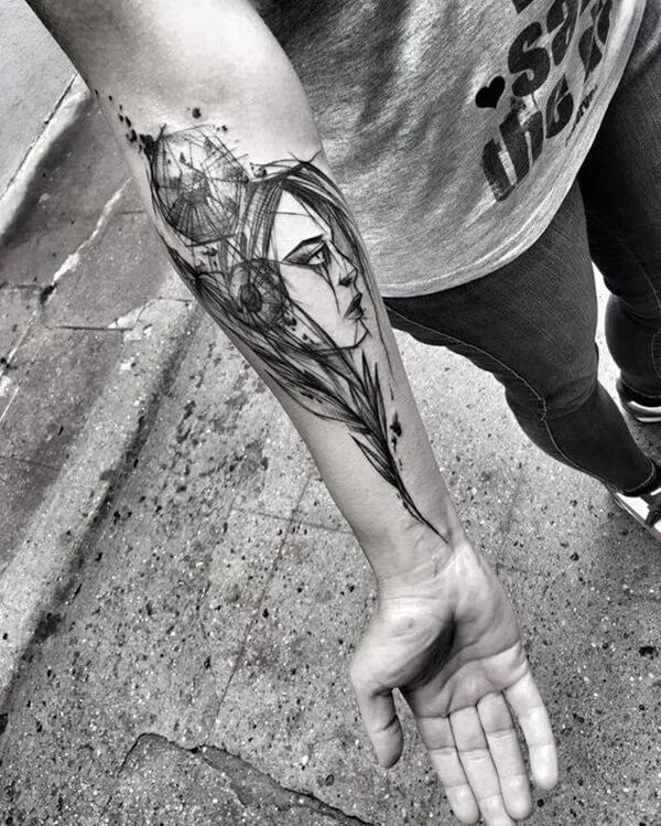 Girl Abstract Face Tattoo on Hand
