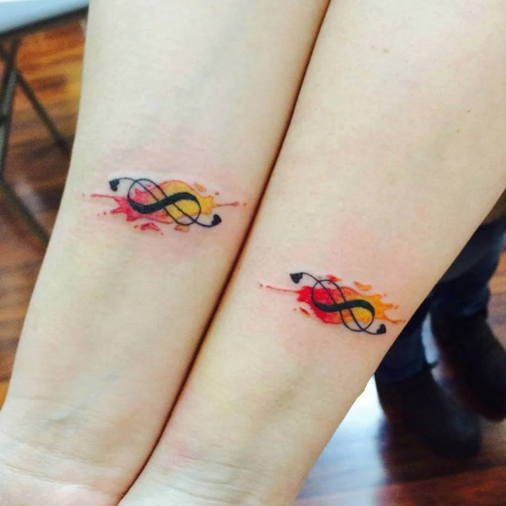 Infinity Music Color Tattoo Design For Couple on Wrist