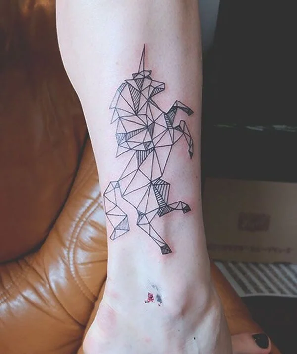 Jumping Unicorn Geometric Design Tattoo