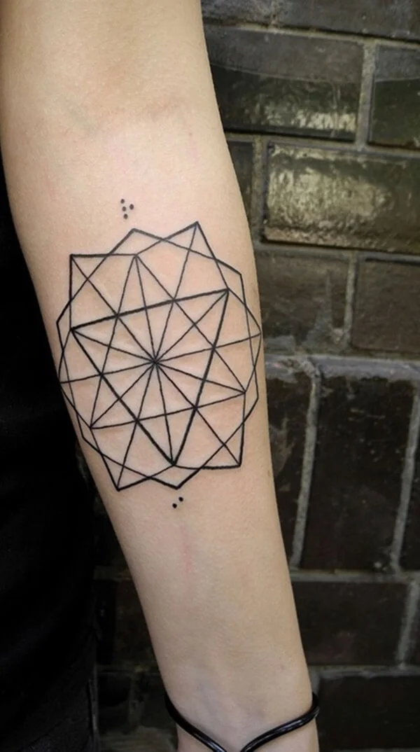 Lines Triangles Round Tattoo Design
