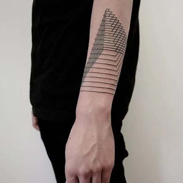 Pyramid Illusion Modern Tattoo For Men
