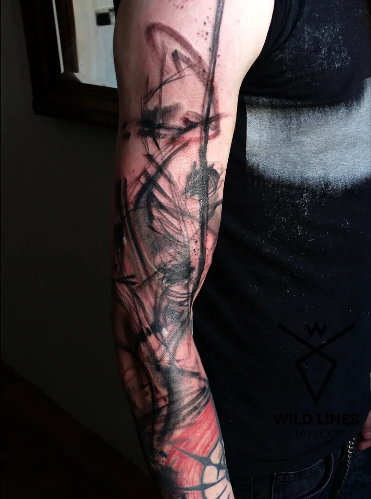 Wild Line Sketch Color Tattoo