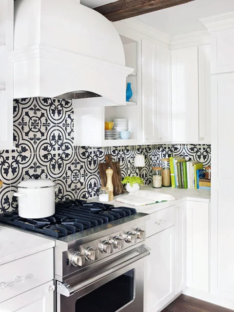 Black and White Cement Tiles Backsplash