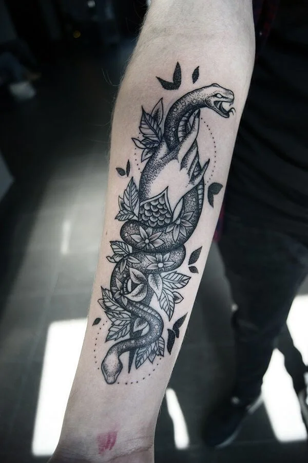 Geometric Two Side Snake Tattoo on Hand