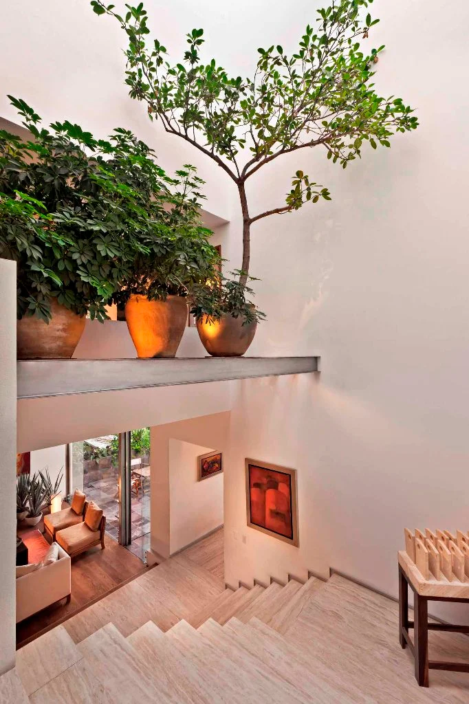Green Effect Potted Plants Modern Staircase