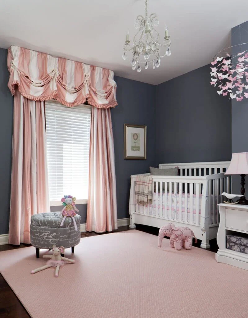 Patterned Pink Curtains Traditional Nursery