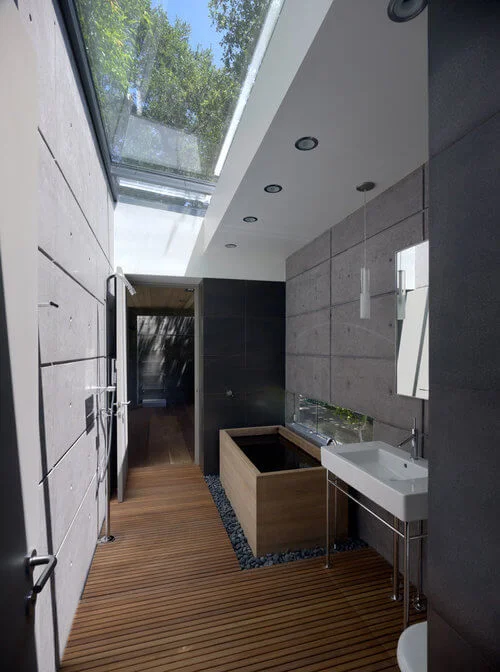 Teahouse Open Ceiling Bathroom