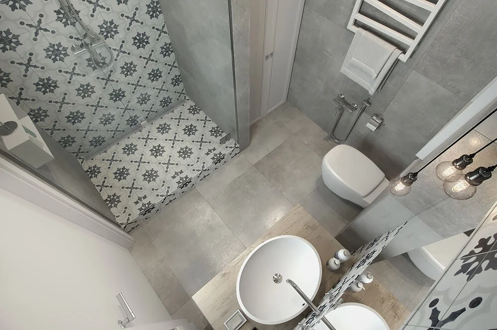 compact monochromatic bathroom