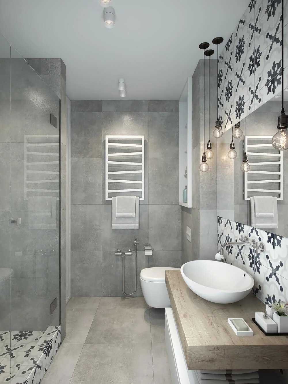 small bathroom with bold tiles